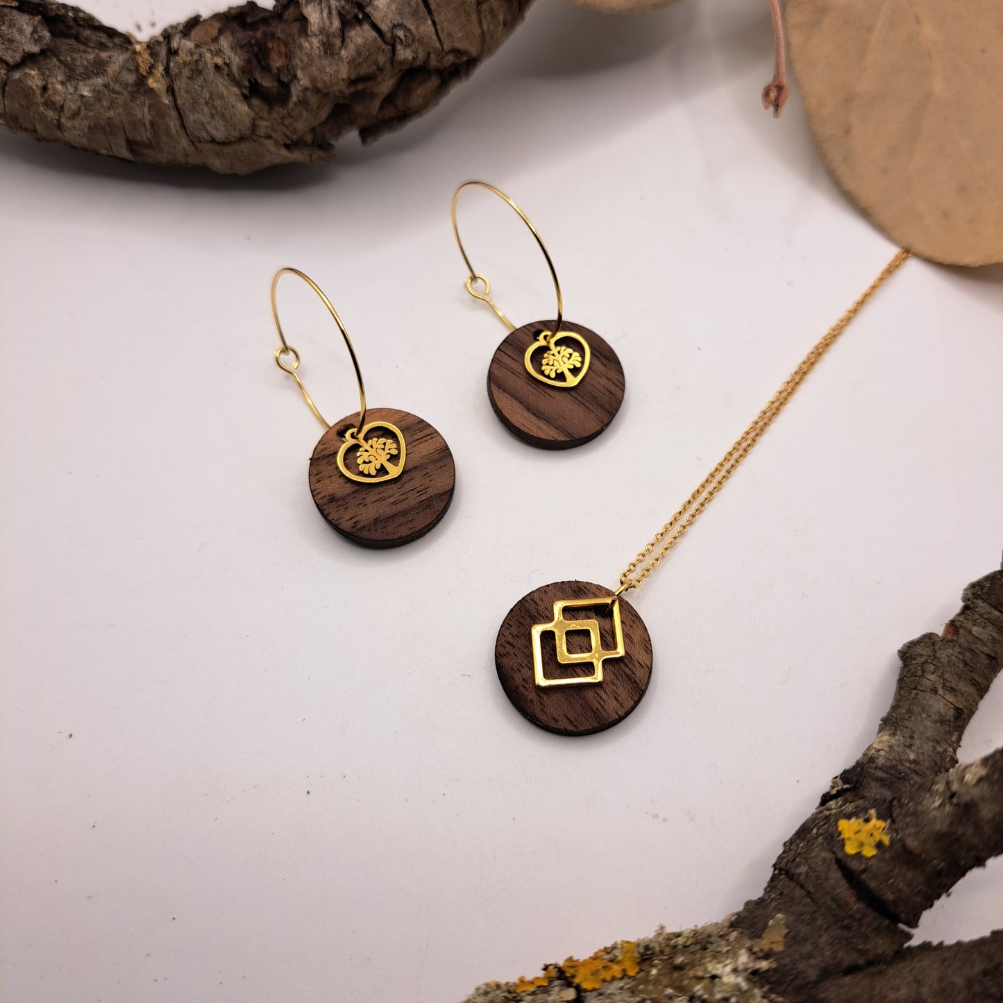 Deine Kombination, Dein Holzschmuck, Dein SET! (goldfarben) Du wählst aus, egal ob passend oder unterschiedlich, es ist Dein Style!